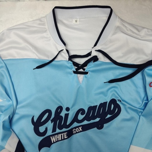 Chicago White Sox Shirt Mens Medium Blue White MLB Baseball Lace Up Jersey - Picture 2 of 10